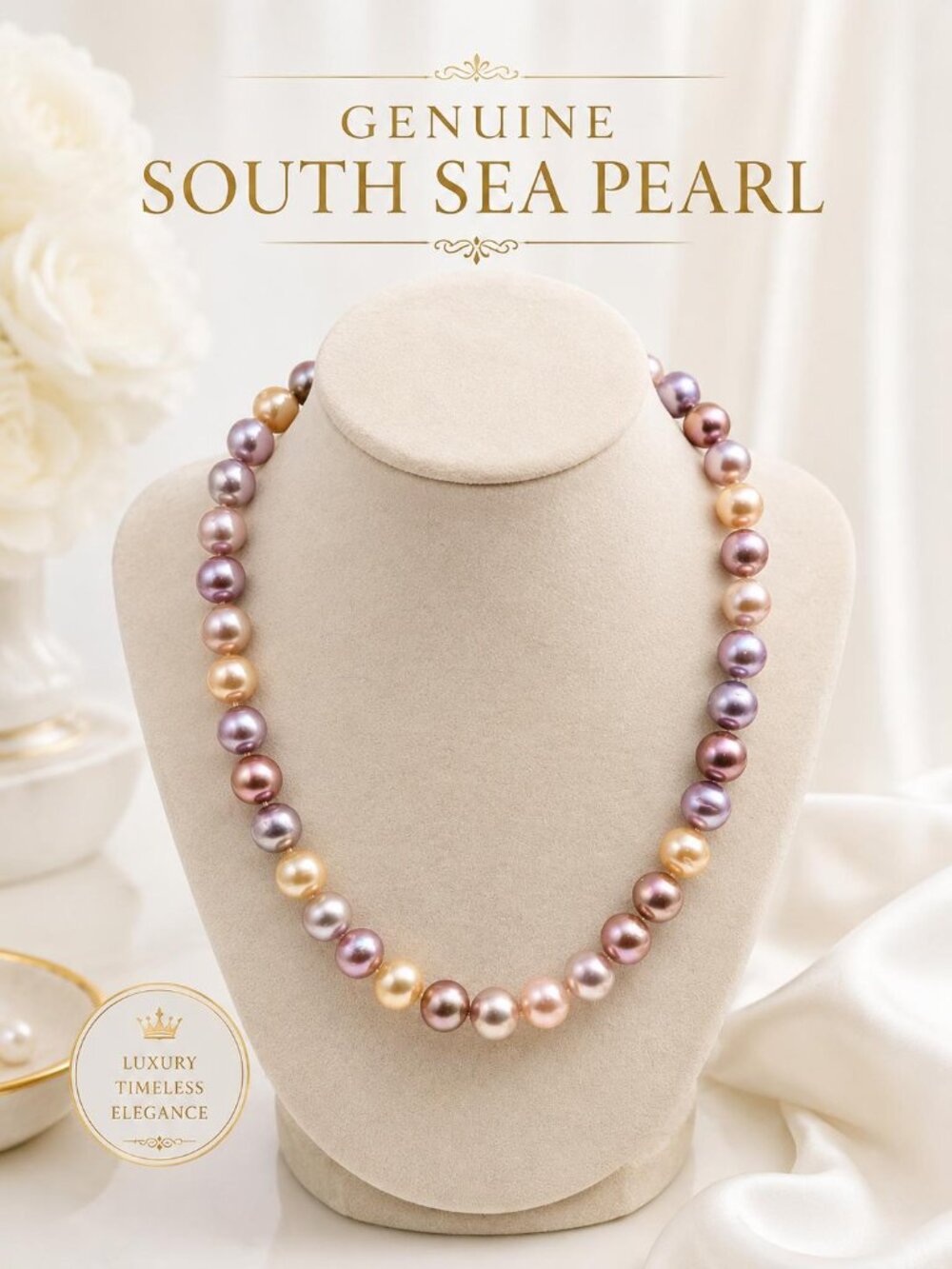 South Sea Pearl Necklace 12-13mm Multicolor Round Pearls From Philippines